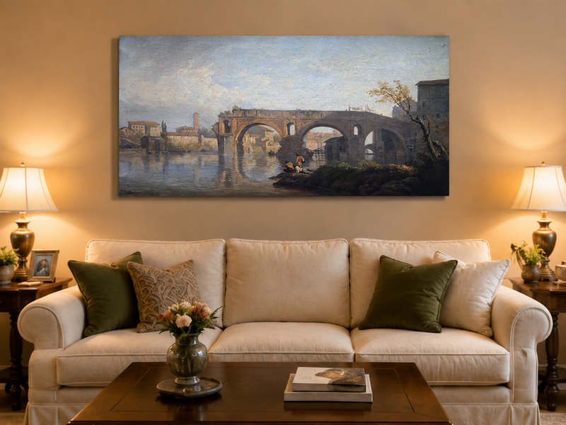 Landscape Oil Painting - Stone Bridge Over a Quiet River