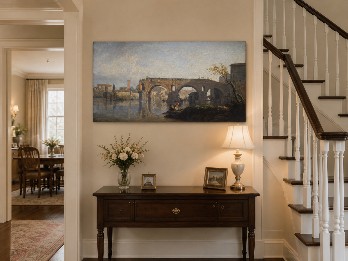 Landscape Oil Painting - Stone Bridge Over a Quiet River