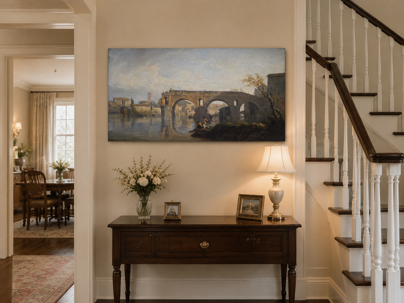 Landscape Oil Painting - Stone Bridge Over a Quiet River