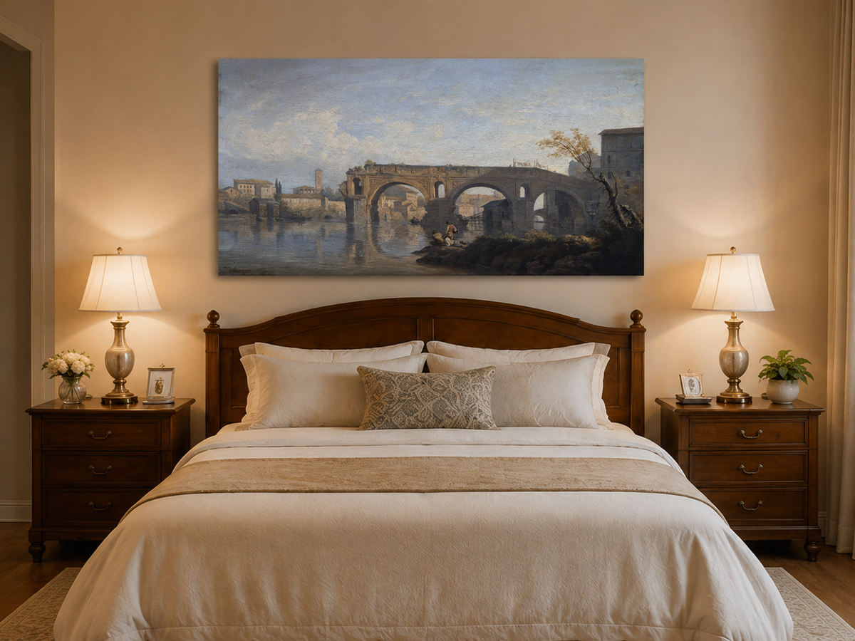 Landscape Oil Painting - Stone Bridge Over a Quiet River