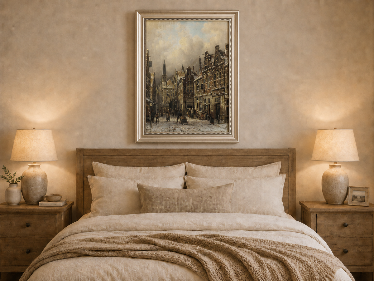 Peinture à l'huile de paysage - Rivière printanière avec pêcheur et arbres