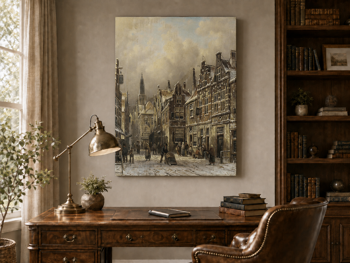 Peinture à l'huile de paysage - Rivière printanière avec pêcheur et arbres