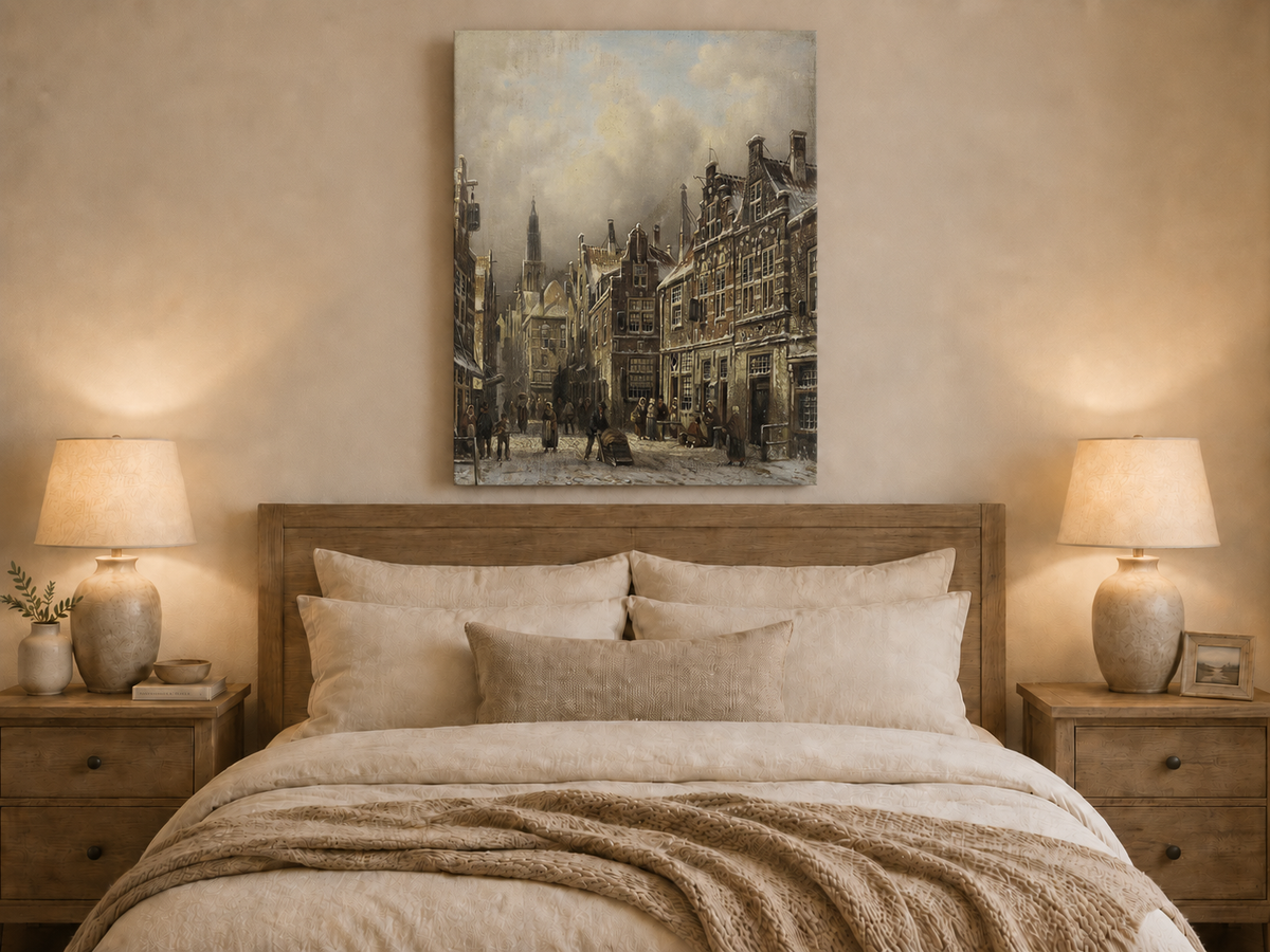 Peinture à l'huile de paysage - Rivière printanière avec pêcheur et arbres
