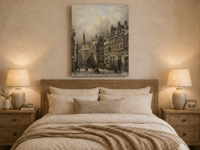 Peinture à l'huile de paysage - Rivière printanière avec pêcheur et arbres