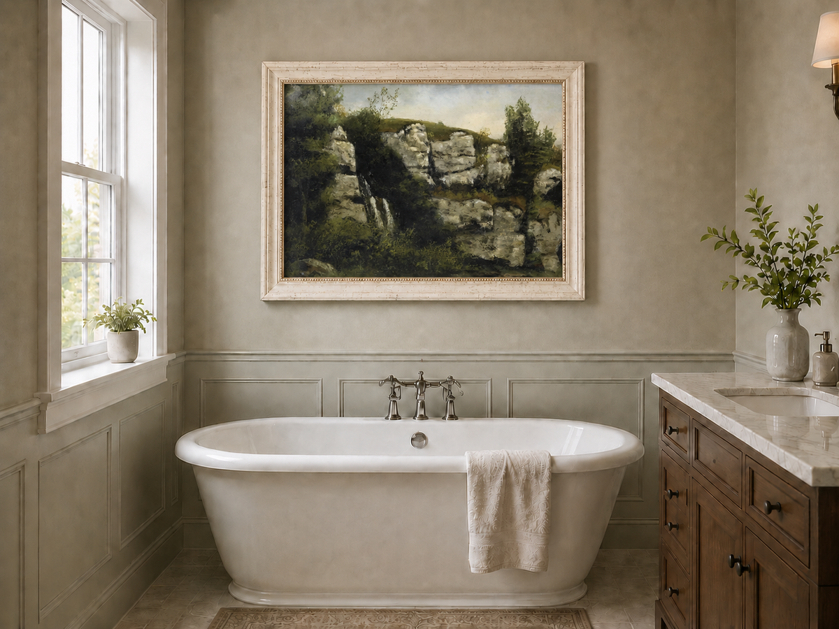 Peinture à l'huile de paysage - Scène de cascade rocheuse