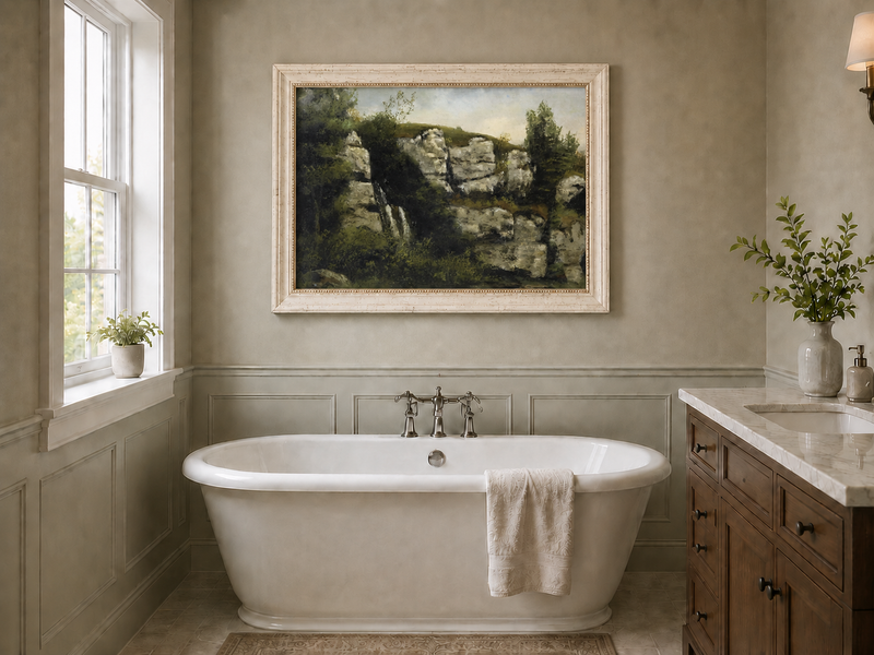Peinture à l'huile de paysage - Scène de cascade rocheuse