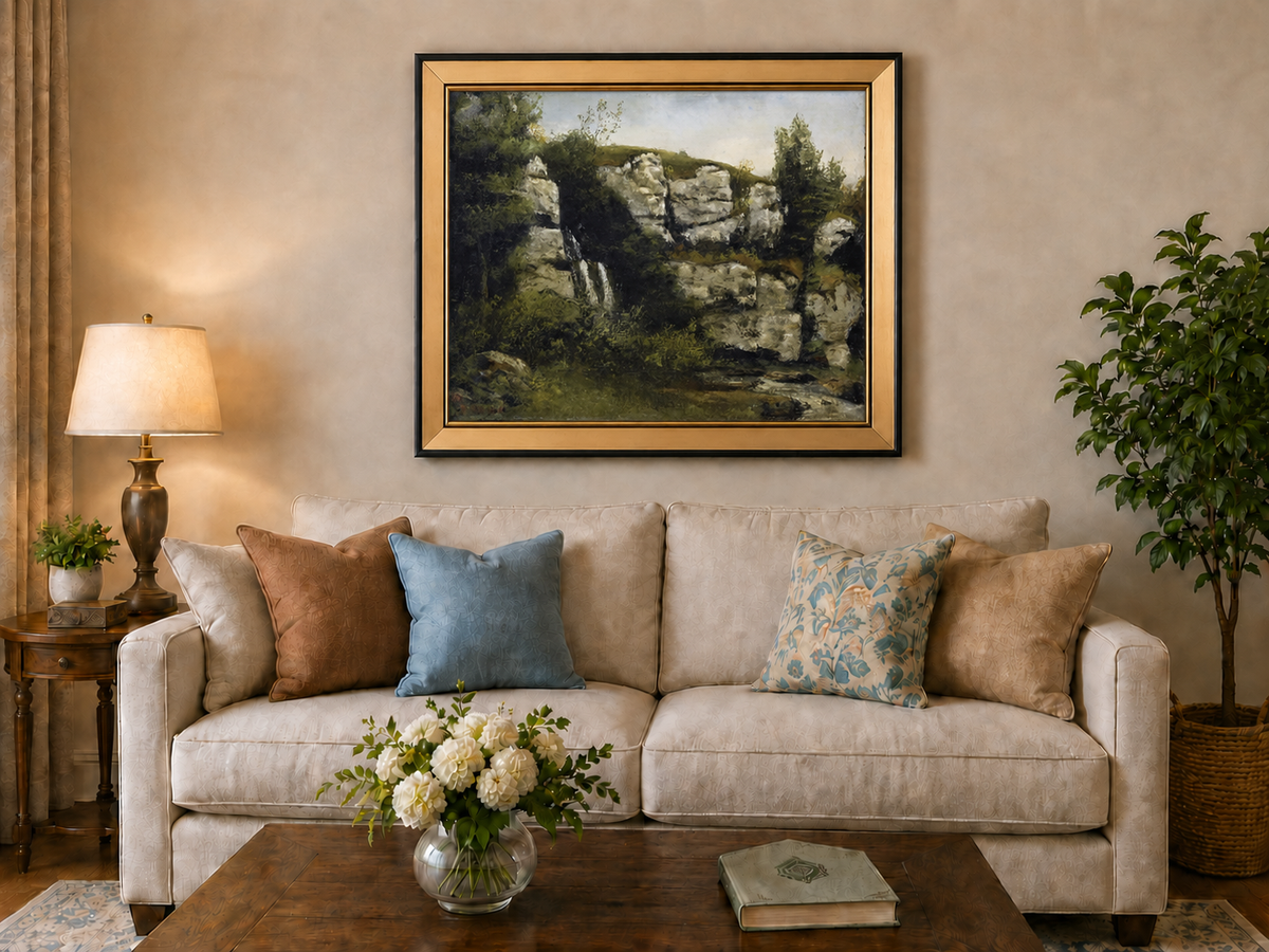Peinture à l'huile de paysage - Scène de cascade rocheuse