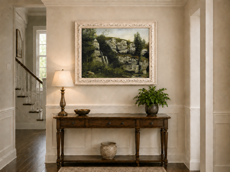 Peinture à l'huile de paysage - Scène de cascade rocheuse