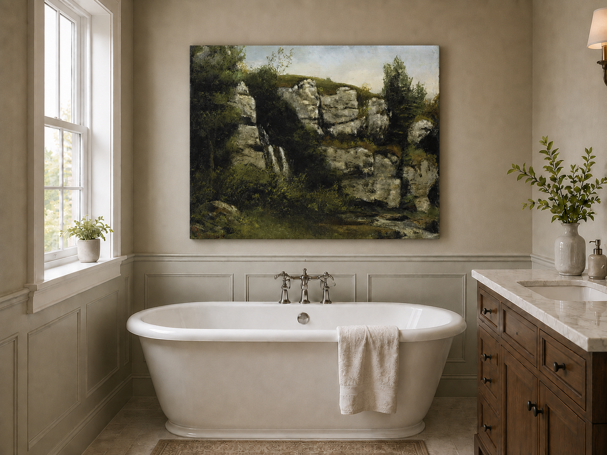 Peinture à l'huile de paysage - Scène de cascade rocheuse