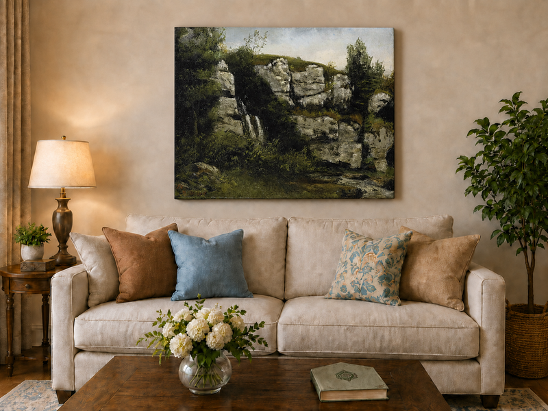 Peinture à l'huile de paysage - Scène de cascade rocheuse