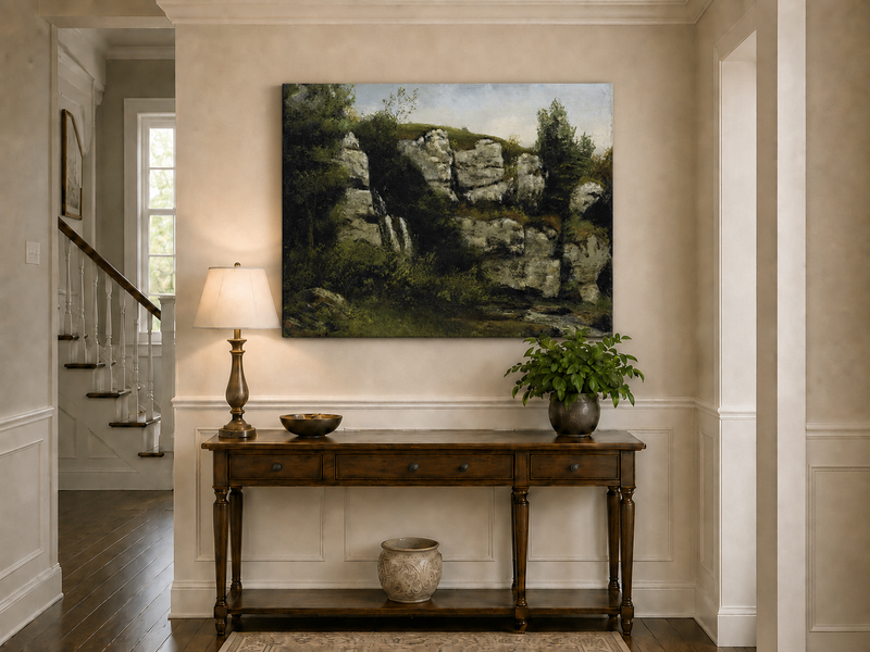 Peinture à l'huile de paysage - Scène de cascade rocheuse