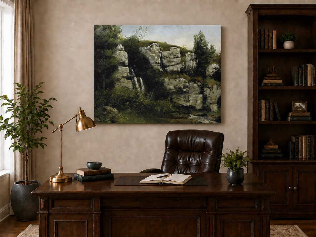 Peinture à l'huile de paysage - Scène de cascade rocheuse
