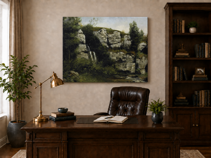 Peinture à l'huile de paysage - Scène de cascade rocheuse