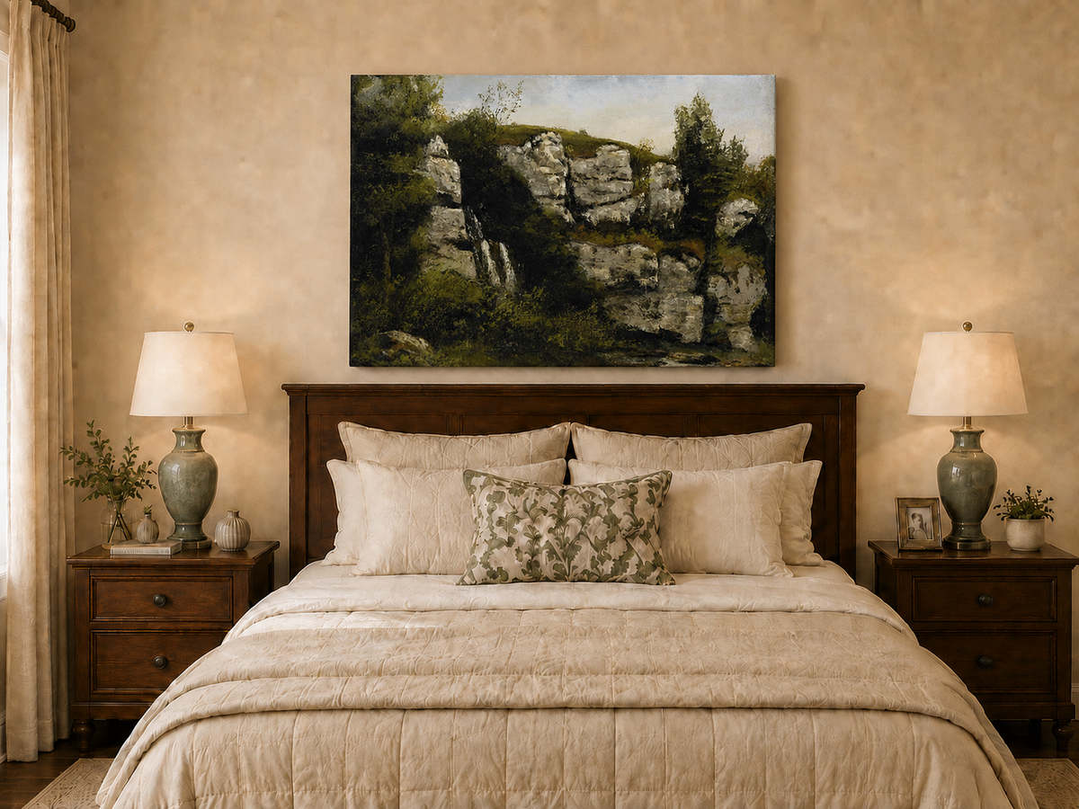 Peinture à l'huile de paysage - Scène de cascade rocheuse