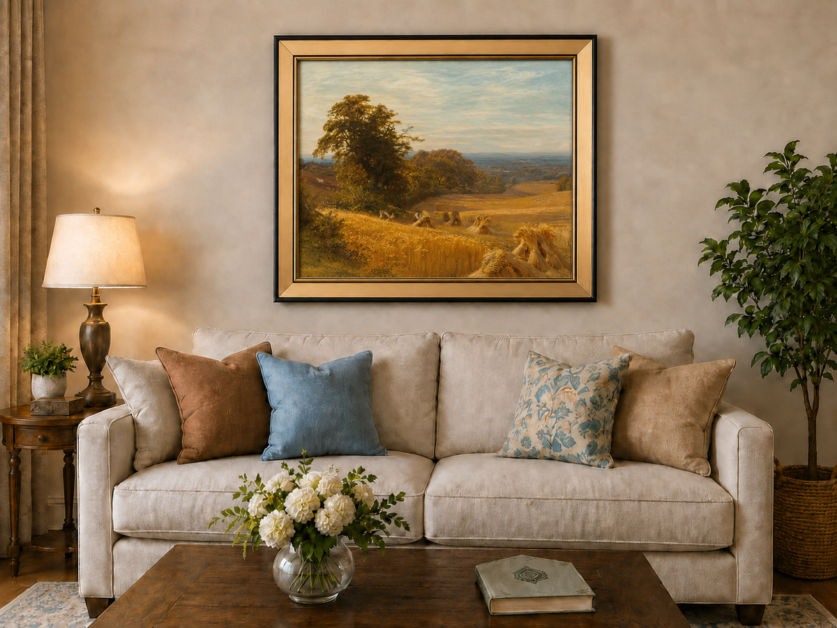 Peinture à l'huile de paysage - Gouffre rocheux spectaculaire avec personnages