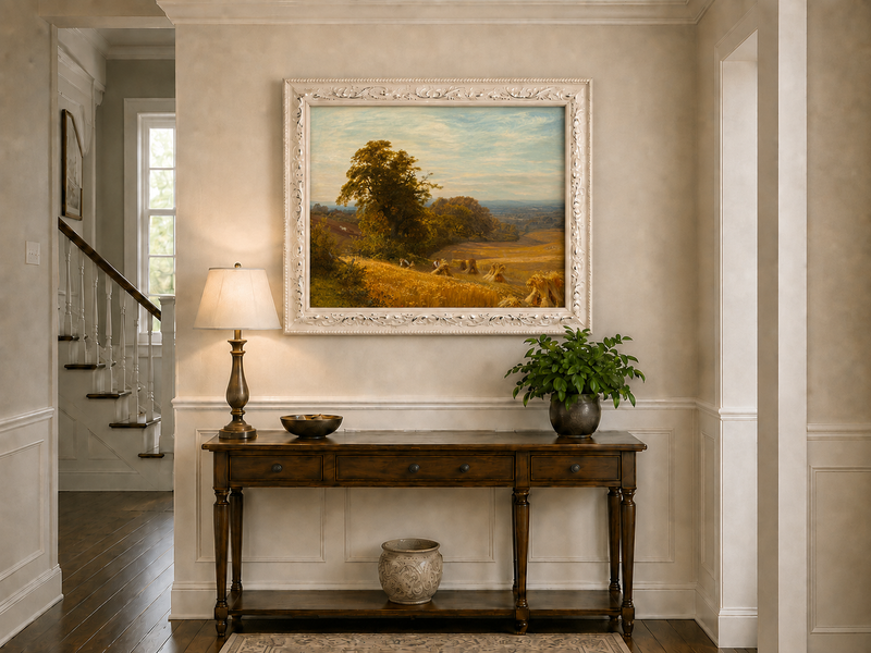 Peinture à l'huile de paysage - Gouffre rocheux spectaculaire avec personnages