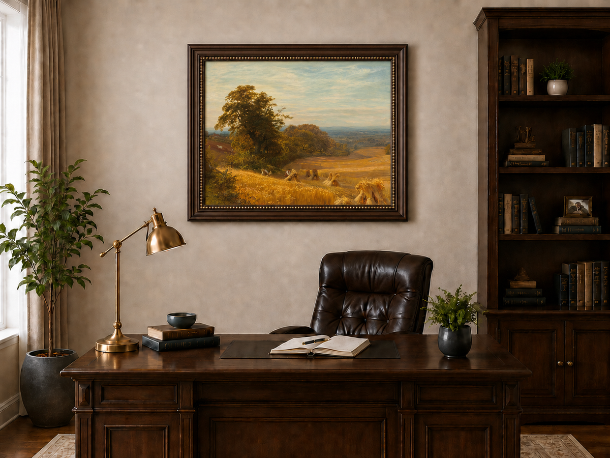 Peinture à l'huile de paysage - Gouffre rocheux spectaculaire avec personnages