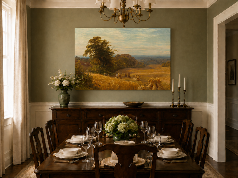 Peinture à l'huile de paysage - Gouffre rocheux spectaculaire avec personnages