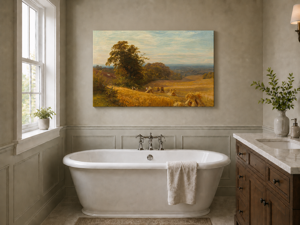Peinture à l'huile de paysage - Gouffre rocheux spectaculaire avec personnages