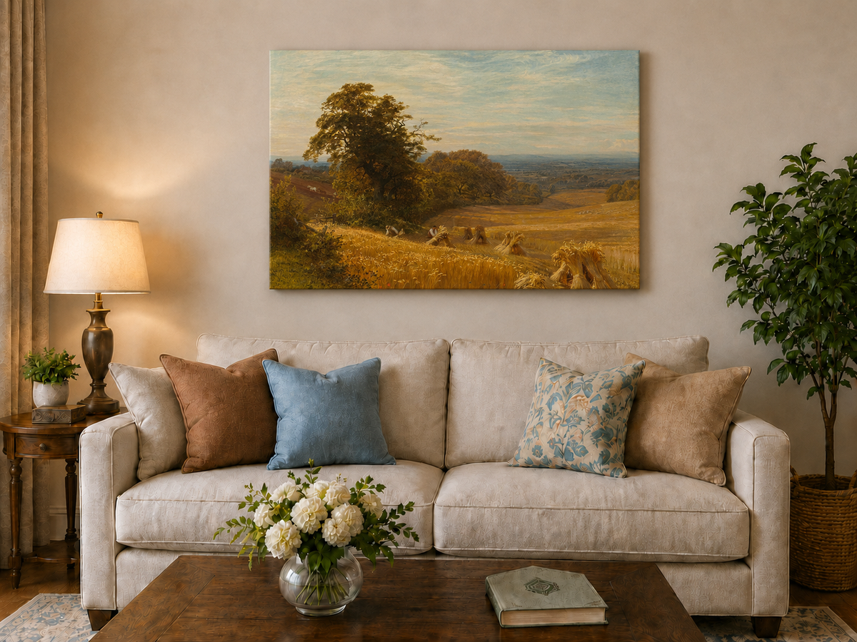 Peinture à l'huile de paysage - Gouffre rocheux spectaculaire avec personnages