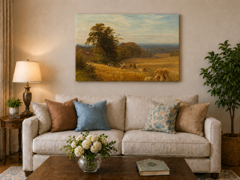 Peinture à l'huile de paysage - Gouffre rocheux spectaculaire avec personnages
