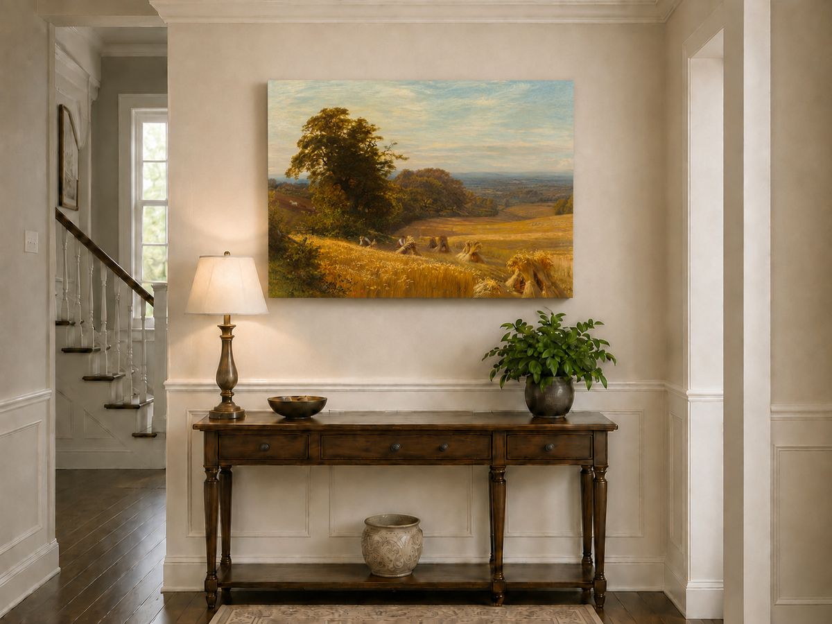 Peinture à l'huile de paysage - Gouffre rocheux spectaculaire avec personnages