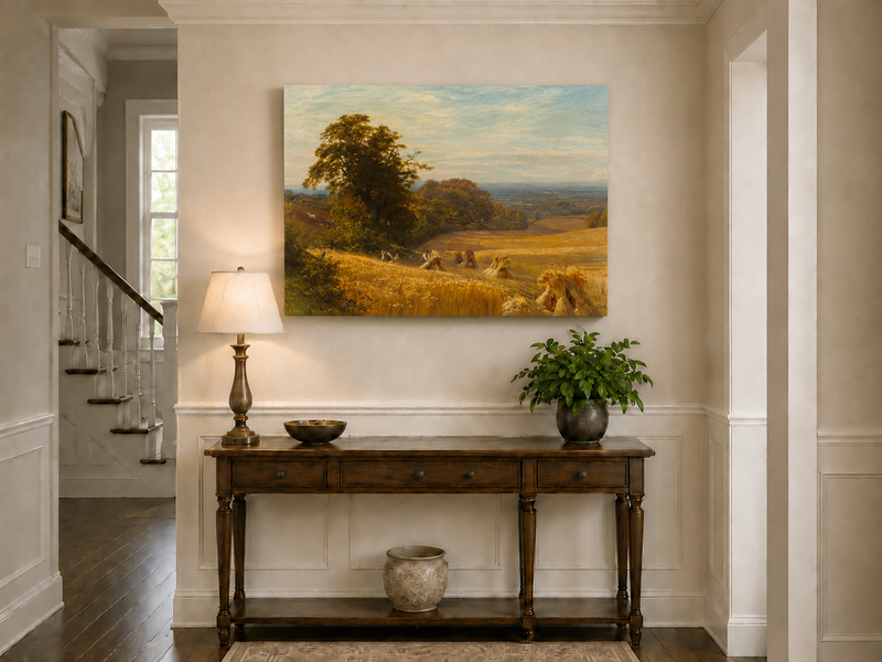 Peinture à l'huile de paysage - Gouffre rocheux spectaculaire avec personnages