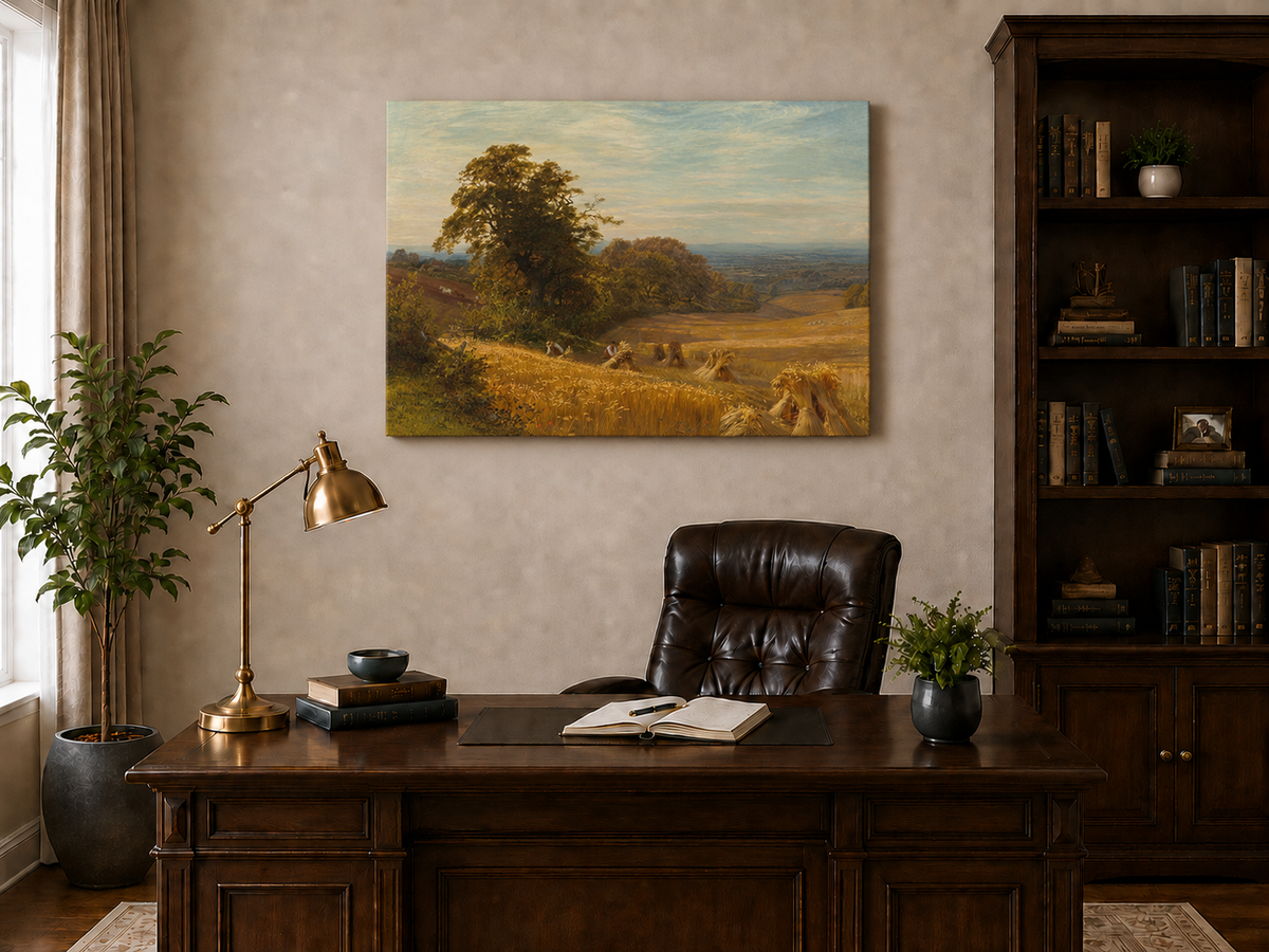 Peinture à l'huile de paysage - Gouffre rocheux spectaculaire avec personnages