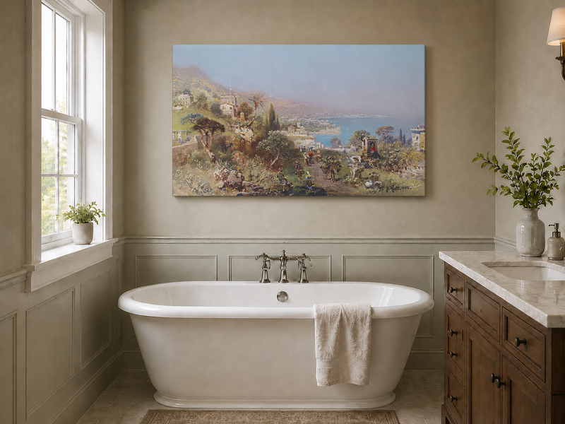Peinture à l'huile de paysage - Sentier côtier méditerranéen
