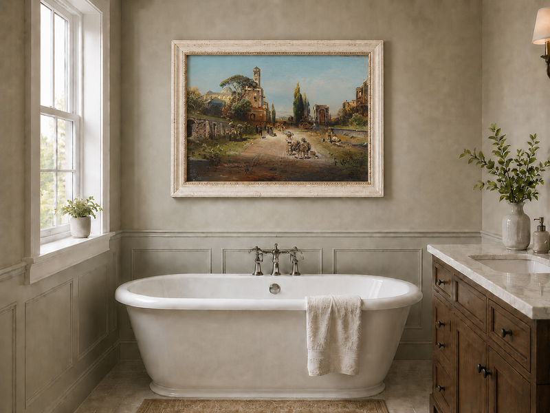 Landscape Oil Painting - Italian Town Street: Historic Buildings