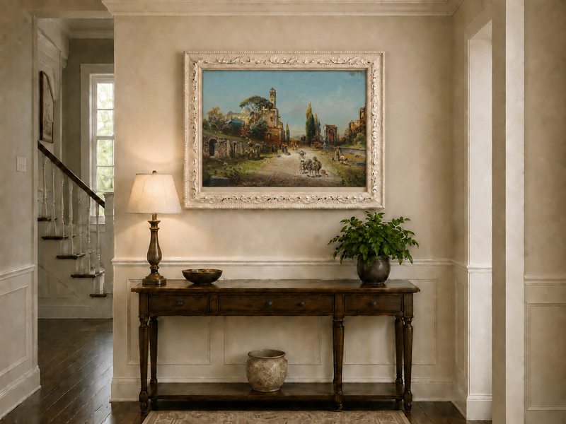 Landscape Oil Painting - Italian Town Street: Historic Buildings