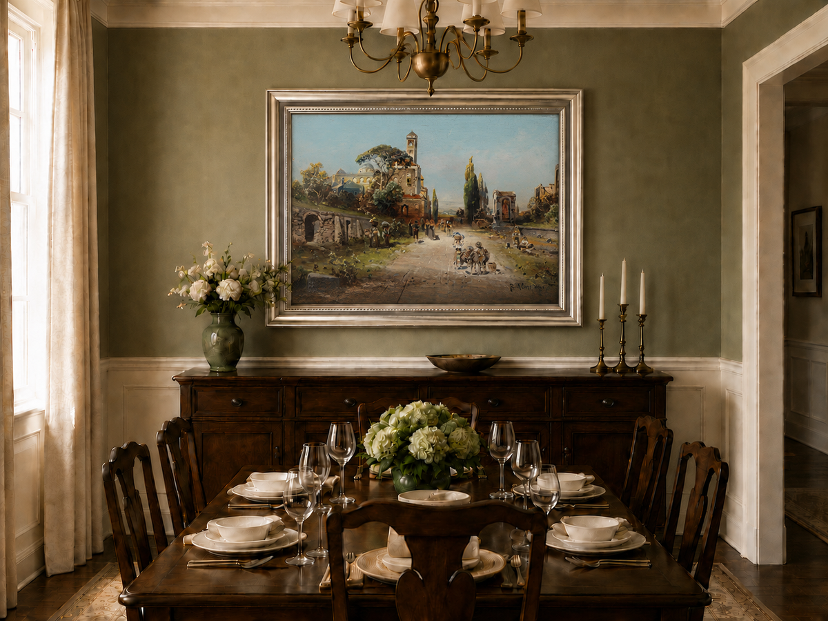 Landscape Oil Painting - Italian Town Street: Historic Buildings