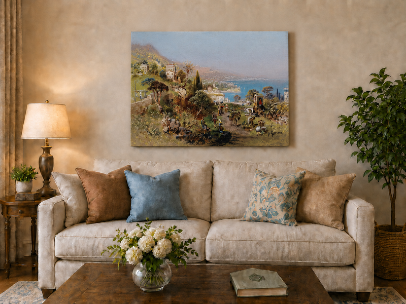 Landscape Oil Painting - Italian Town Street: Historic Buildings
