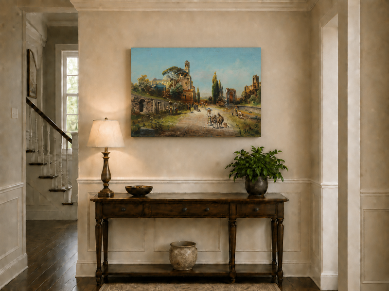 Landscape Oil Painting - Italian Town Street: Historic Buildings
