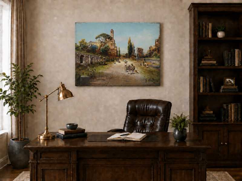 Landscape Oil Painting - Italian Town Street: Historic Buildings