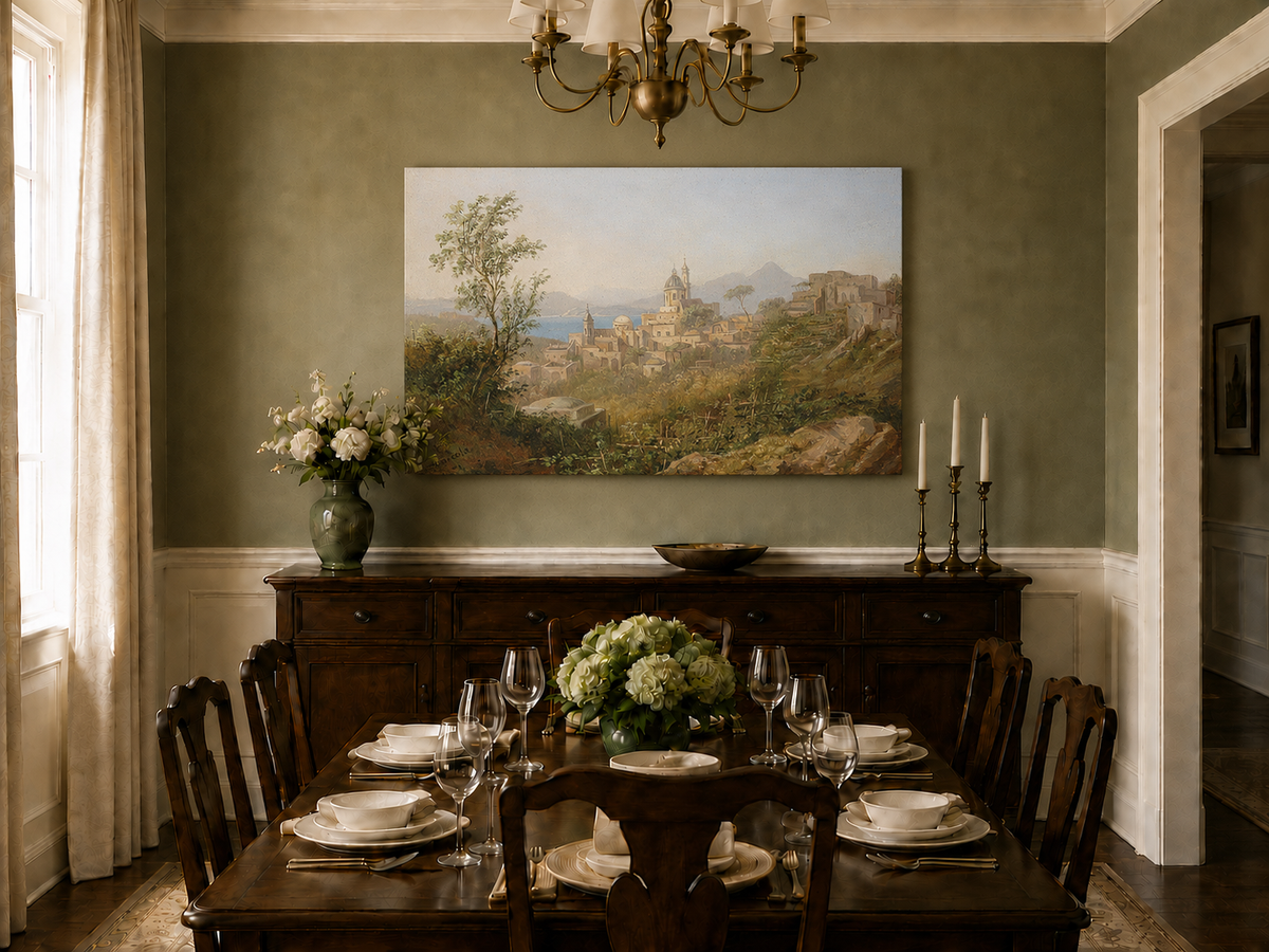 Landscape Oil Painting - Mediterranean Coastal Hill Town
