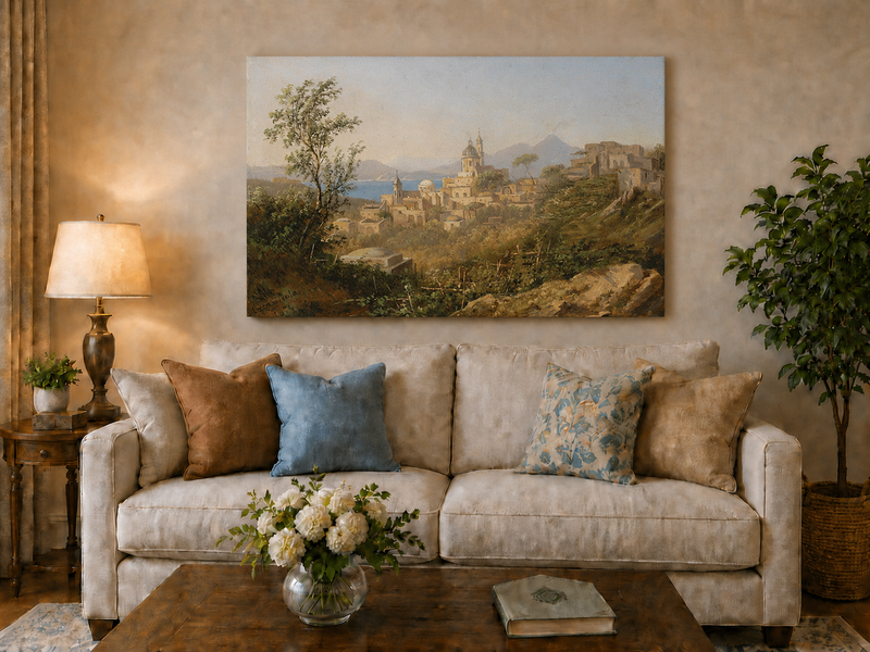 Landscape Oil Painting - Mediterranean Coastal Hill Town