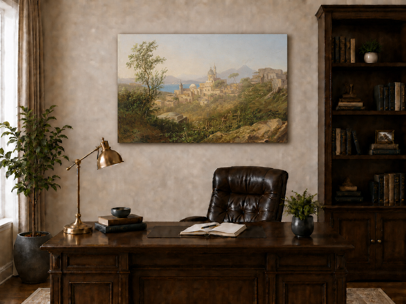 Landscape Oil Painting - Mediterranean Coastal Hill Town