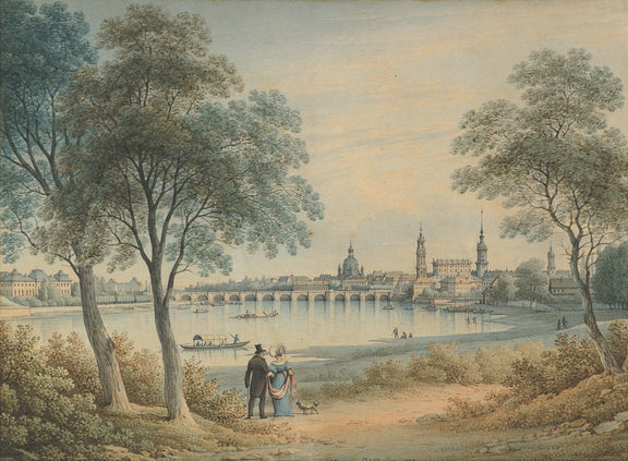 Hand-painted riverside cityscape with bridge view landscape oil painting on canvas