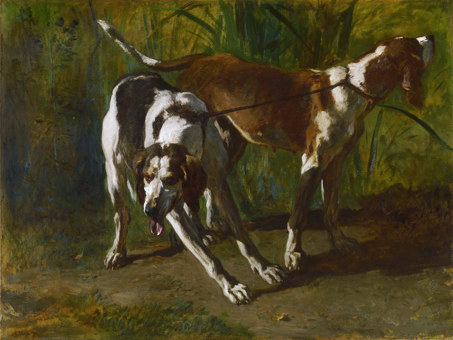 Constant Troyon, French, 1810-1865 -- Leashed Hounds - Oil Painting Haven