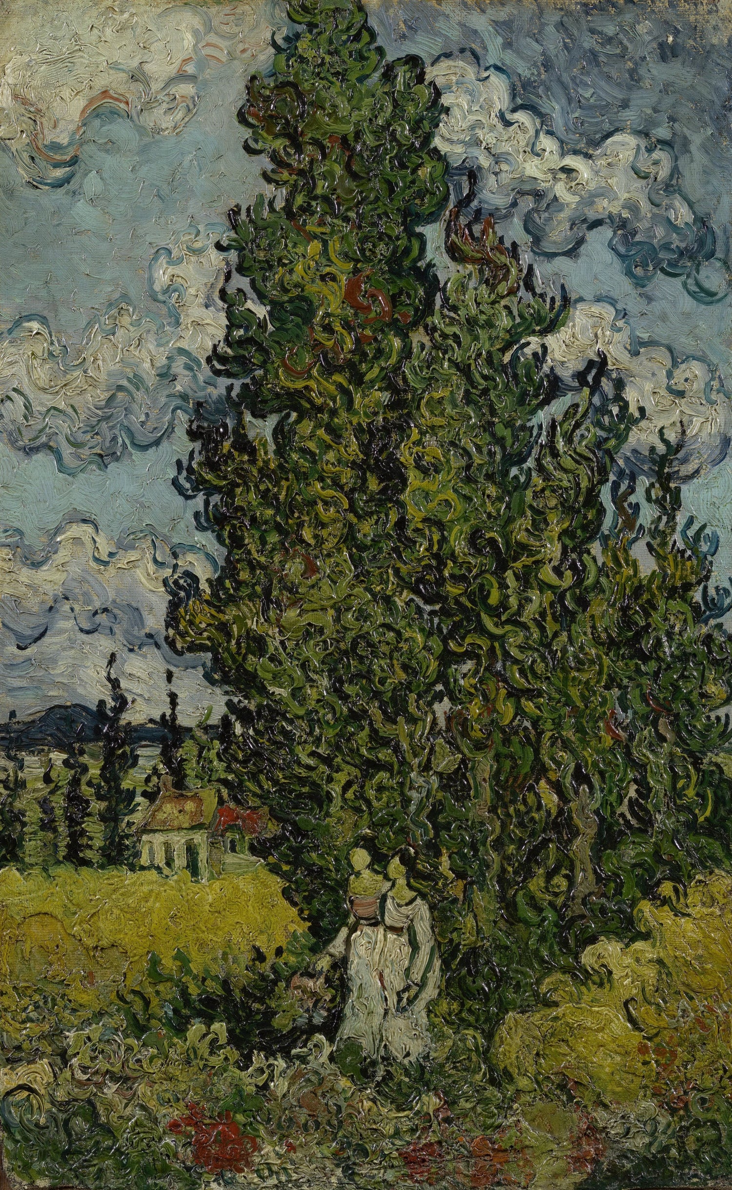 Cypresses and Two Women - Oil Painting Haven