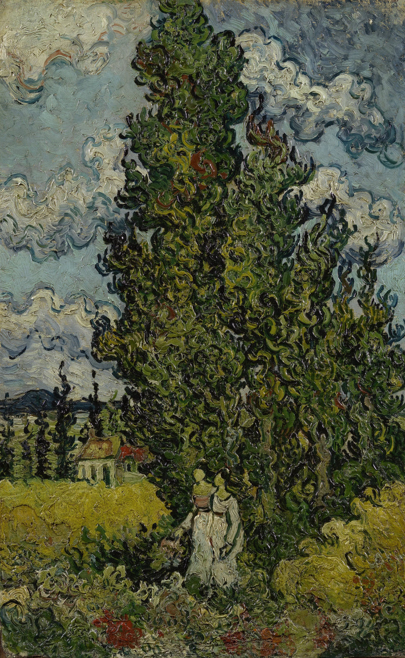 Cypresses and Two Women - Oil Painting Haven Oil Painting Haven