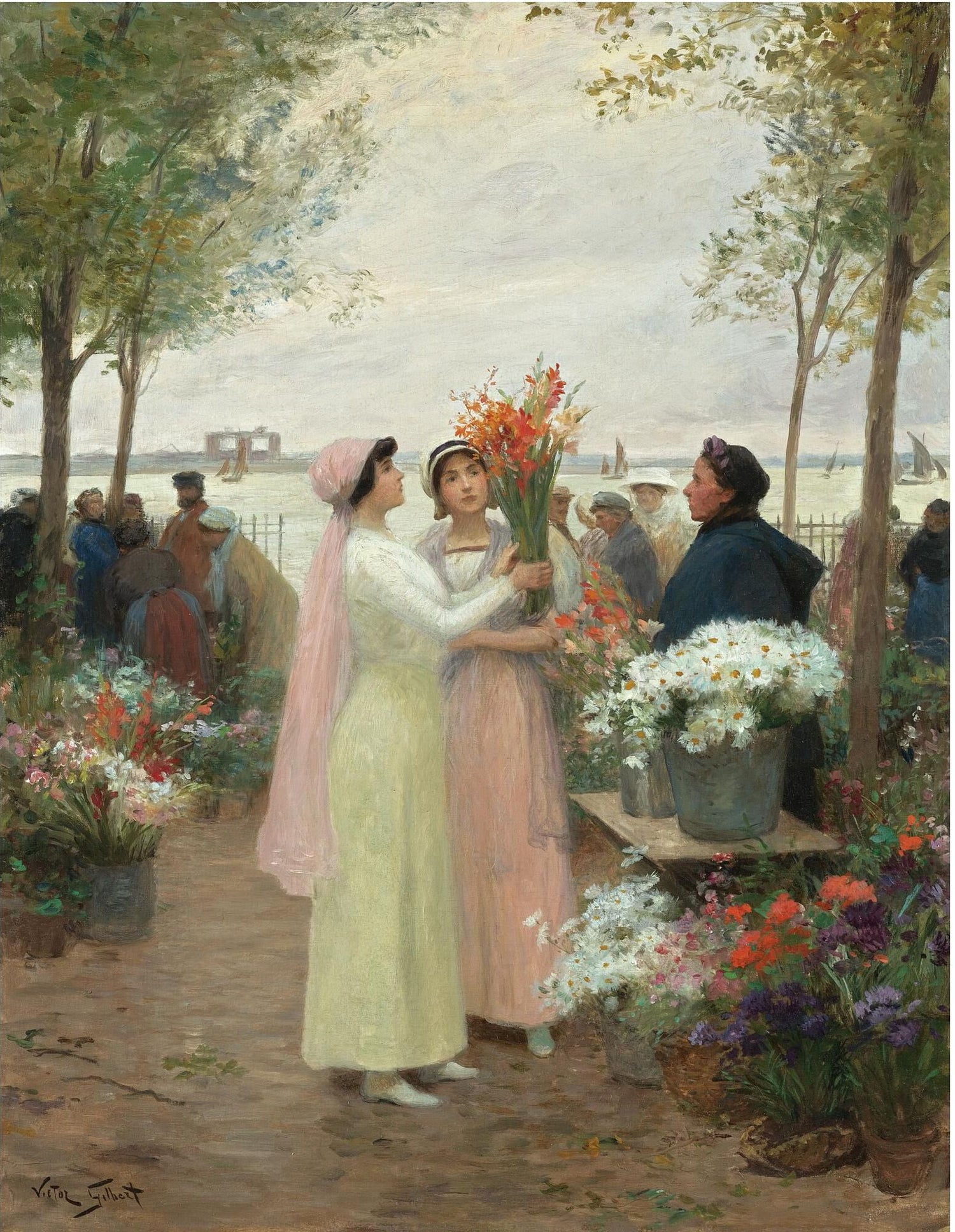 ELEGANTES AU MARCHE DES FLEURS - Oil Painting Haven