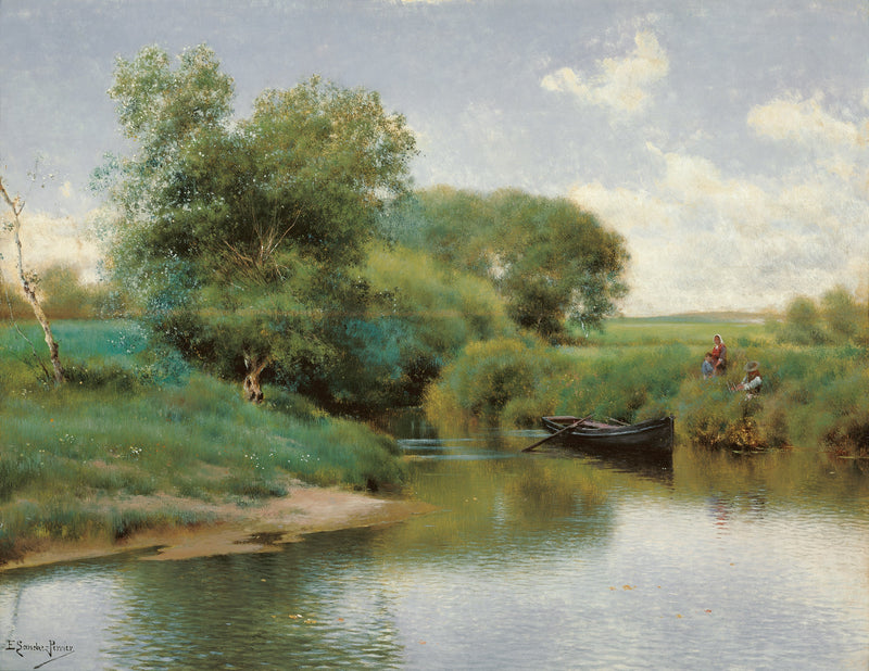 Emilio_Sánchez-Perrier_Boating_on_the_River - Oil Painting Haven Oil Painting Haven