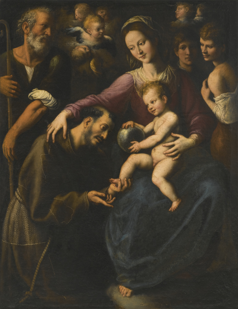 FABRIZIO SANTAFEDE-THE HOLY FAMILY WITH SAINT FRANCIS - Oil Painting Haven Oil Painting Haven