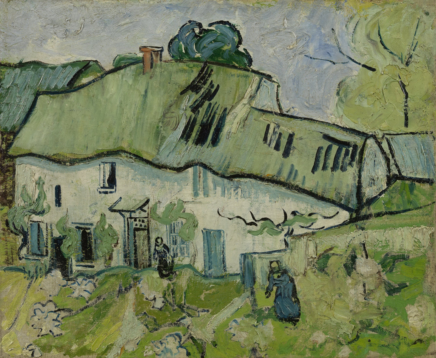 Farmhouse with Two Figures - Oil Painting Haven