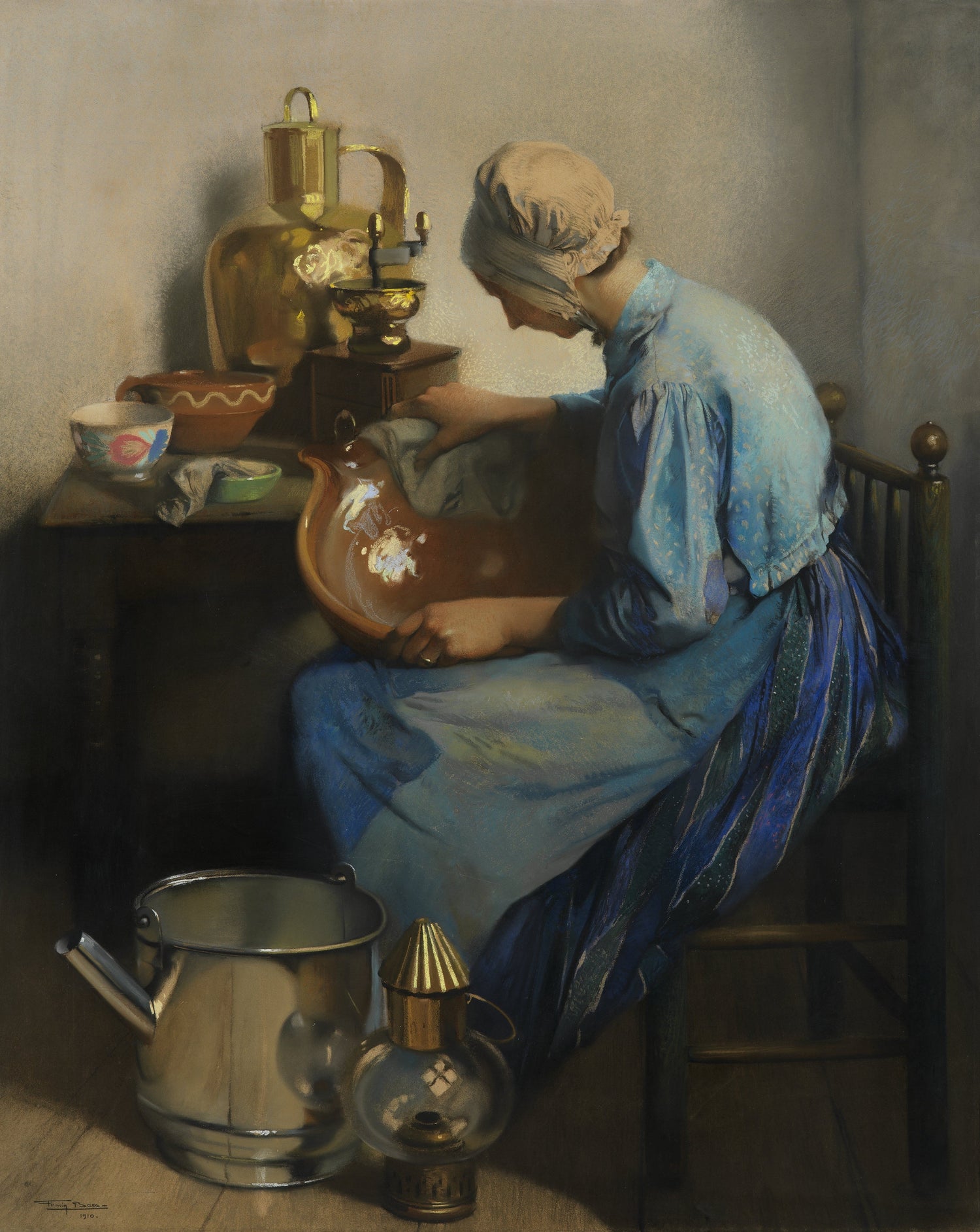 Firmin Baes - The cleaning lady - Oil Painting Haven