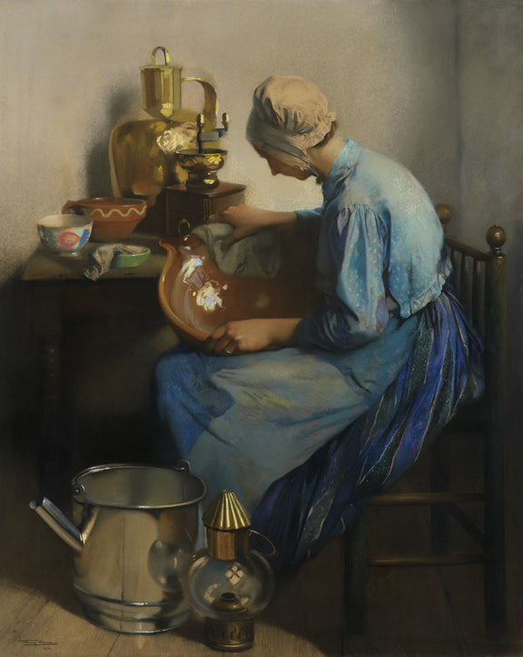 Firmin Baes - The cleaning lady - Oil Painting Haven Oil Painting Haven