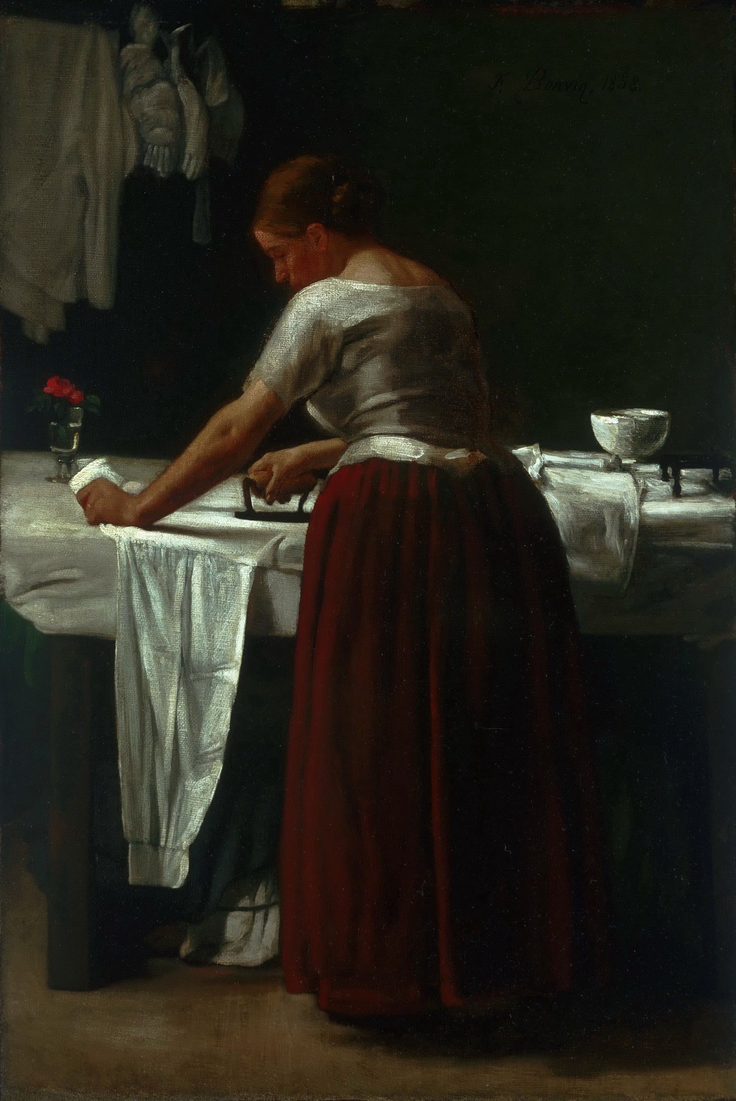 François Bonvin, French, 1817-1887 -- Woman Ironing - Oil Painting Haven