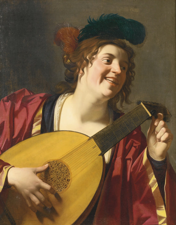 GERRIT VAN HONTHORST-A WOMAN TUNING A LUTE - Oil Painting Haven Oil Painting Haven